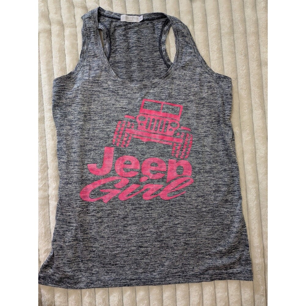Coconut Creek Women's XL Gray/Pink Jeep Graphic Racerback Tank Polyester